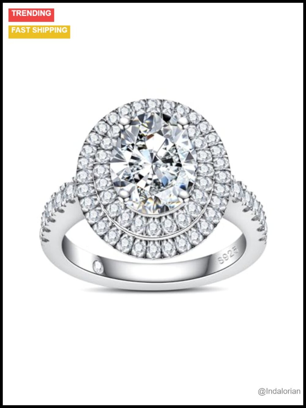 Moissanite Engagement Ring 3CT Oval Cut D Color VVS1 925 Sterling Silver Halo
